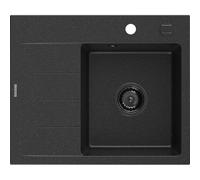 Mexen Ben évier en granit à 1 bac avec égouttoir, droit 600x500 mm, noir/argent métallisé siphon noir - 6523605000-73-B 53283 5905315462244