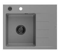 Mexen Ben évier en granit à 1 bac avec égouttoir, gauche 600 x 500 mm, gris, siphon noir - 6522605000-71-B 53267 5905315462091
