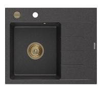 Mexen Ben évier en granit à 1 bac avec égouttoir, gauche 600 x 500 mm, noir moucheté, siphon doré - 6522605000-76-G 53263 5905315462053