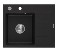 Mexen Ben Évier en granit à 1 bac avec égouttoir, gauche 600 x 500 mm, noir, siphon chromé - 6522605000-77 53250 5905315949110
