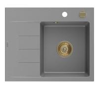 Mexen Ben évier granit 1 bac avec égouttoir, droit 600 x 500 mm, gris, siphon doré - 6523605000-71-G 53275 5905315462169
