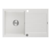 Mexen Bruno évier en granit 1 bac avec égouttoir 795 x 495 mm, blanc, siphon chromé - 6513791010-20 3596 5907709194632