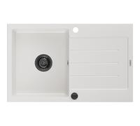 Mexen Bruno évier en granit 1 bac avec égouttoir 795 x 495 mm, blanc, siphon noir - 6513791010-20-B 16355 5905315013309