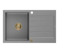 Mexen Bruno évier en granit 1 bac avec égouttoir 795 x 495 mm, gris, siphon doré - 6513791010-71-G 16206 5905315012135