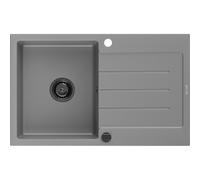 Mexen Bruno évier en granit 1 bac avec égouttoir 795 x 495 mm, gris, siphon noir - 6513791010-71-B 16357 5905315013323