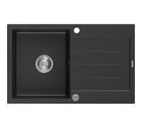 Mexen Bruno évier en granit 1 bac avec égouttoir 795 x 495 mm, noir/argent métallique, siphon chromé - 6513791010-73 3599 5907709194670