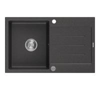 Mexen Bruno évier en granit 1 bac avec égouttoir 795 x 495 mm, noir moucheté, siphon chromé - 6513791010-76 3601 5907709194694