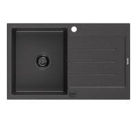 Mexen Bruno évier en granit 1 bac avec égouttoir 795 x 495 mm, noir moucheté, siphon noir - 6513791010-76-B 16360 5905315013354
