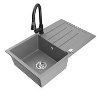 Mexen Bruno évier en granit 1 bac avec égouttoir et robinet de cuisine Elia, gris - 6513-71-670101-70 19913 5905315030436