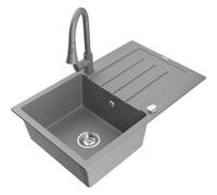 Mexen Bruno évier en granit 1-bac avec égouttoir et robinet de cuisine Elia, gris - 6513-71-670101-71 19915 5905315030450
