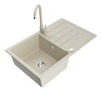 Mexen Bruno évier en granit 1 bac avec égouttoir et robinet de cuisine Telma, beige - 6513-69-670200-69 6300 5907709160644
