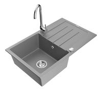 Mexen Bruno évier en granit 1 bac avec égouttoir et robinet de cuisine Telma, gris - 6513-71-670200-00 6301 5907709160651