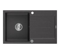 Mexen Bruno évier en granit 1 cuve avec égouttoir 795 x 495 mm, noir moucheté, siphon chromé - 6513791010-76 3601 5907709194694
