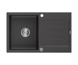 Mexen Bruno évier en granit 1 cuve avec égouttoir 795 x 495 mm, noir moucheté, siphon chromé - 6513791010-76 3601 5907709194694