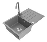 Mexen Bruno évier en granit 1 cuve avec égouttoir et robinet de cuisine Telma, gris - 6513-71-670200-71 6302 5907709160668