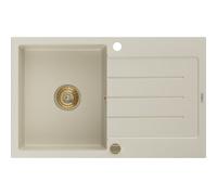 Mexen Bruno Évier en granit à 1 bac avec égouttoir 795 x 495 mm, beige, siphon doré - 6513791010-69-G 16205 5905315012128