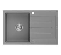 Mexen Bruno évier en granit à 1 bac avec égouttoir 795 x 495 mm, gris, siphon chromé - 6513791010-71 3598 5907709194663