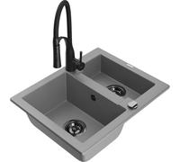 Mexen Carlos Évier de cuisine en granit 1,5 bac avec robinet de cuisine Aster, gris - 6518-71-73450-70-B 19415 5905315048981