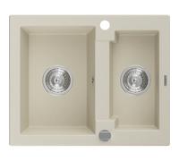 Mexen Carlos évier en granit 1,5 bac 582 x 475 mm, beige, siphon chromé - 6518581500-69 16116 5905315052339
