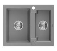 Mexen Carlos évier en granit 1,5 bac 582 x 475 mm, gris, siphon chromé - 6518581500-71 16117 5905315052346