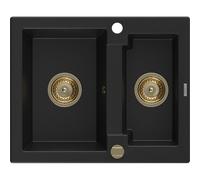 Mexen Carlos évier en granit 1,5 bac 582 x 475 mm, noir, siphon doré - 6518581500-77-G 16263 5905315012524