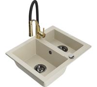 Mexen Carlos évier en granit 1,5 bac avec robinet de cuisine Aster, beige - 6518-69-73450-57-B 19409 5905315048912
