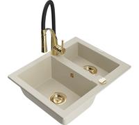 Mexen Carlos évier en granit 1,5 bac avec robinet de cuisine Aster, beige - 6518-69-73450-57-G 19408 5905315048905