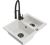 Mexen Carlos évier en granit 1,5 bac avec robinet de cuisine Aster, blanc - 6518-20-73450-70-B 19405 5905315048868