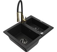 Mexen Carlos évier en granit 1,5 bac avec robinet de cuisine Aster, noir - 6518-77-73450-57-B 19436 5905315049216