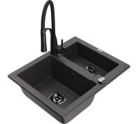 Mexen Carlos évier en granit 1,5 bac avec robinet de cuisine Aster, noir moucheté - 6518-76-73450-70-B 19430 5905315049162