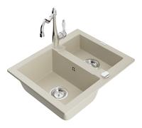 Mexen Carlos évier en granit 1,5 bac avec robinet de cuisine Carla, beige - 6518-69-670700-00 18792 5905315042231