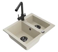 Mexen Carlos évier en granit 1,5 bac avec robinet de cuisine Duero, beige - 6518-69-671600-70 19448 5905315026880