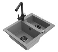Mexen Carlos évier en granit 1,5 bac avec robinet de cuisine Duero, gris - 6518-71-671600-70-B 19555 5905315026927