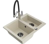 Mexen Carlos évier en granit 1,5 bac avec robinet de cuisine Duo, beige - 6518-69-671701-07-B 23036 5905315055613