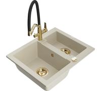 Mexen Carlos évier en granit 1,5 bac avec robinet de cuisine Duo, beige - 6518-69-671701-57-G 23037 5905315055620