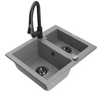 Mexen Carlos évier en granit 1,5 bac avec robinet de cuisine Elia, gris - 6518-71-670101-70-B 20167 5905315032041