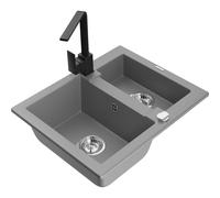 Mexen Carlos évier en granit 1,5 bac avec robinet de cuisine Rita, gris - 6518-71-670300-70 18141 5905315021793