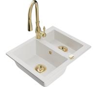 Mexen Carlos évier en granit 1,5 bac avec robinet de cuisine Savita, blanc - 6518-20-672601-50 18267 5905315037060