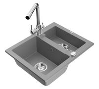 Mexen Carlos évier en granit 1,5 bac avec un robinet de cuisine Duero, gris - 6518-71-671600-00 19449 5905315026897