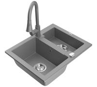 Mexen Carlos Évier en granit 1,5 cuves avec mitigeur de cuisine Elia, gris - 6518-71-670101-71 20168 5905315032058