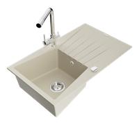 Mexen Cesar évier de cuisine en granit 1 bac avec égouttoir et robinet de cuisine Duero, beige - 6514-69-671600-00 18473 5905315025579