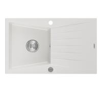 Mexen Cesar évier en granit 1 bac avec égouttoir 775 x 470 mm, blanc, siphon chromé - 6514771010-20 4022 5907709194717