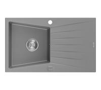 Mexen Cesar Évier en granit 1 bac avec égouttoir 775 x 470 mm, gris, siphon chromé - 6514771010-71 4024 5907709194748