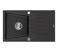 Mexen Cesar Évier en granit 1 bac avec égouttoir 775 x 470 mm, noir/argent métallisé, siphon chromé - 6514771010-73 4025 5907709194755