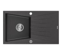 Mexen Cesar évier en granit 1 bac avec égouttoir 775 x 470 mm, noir moucheté, siphon chromé - 6514771010-76 4027 5907709194779