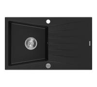 Mexen Cesar évier en granit 1 bac avec égouttoir 775 x 470 mm, noir, siphon chromé - 6514771010-77 4028 5907709194786