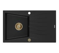 Mexen Cesar évier en granit 1 bac avec égouttoir 775 x 470 mm, noir, siphon doré - 6514771010-77-G 16281 5905315012241