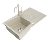 Mexen Cesar Évier en granit 1 bac avec égouttoir et robinet de cuisine Carla, beige - 6514-69-670700-69 18420 5905315040954
