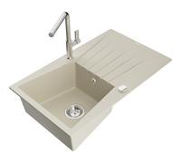 Mexen Cesar évier en granit 1 bac avec égouttoir et robinet de cuisine Flora, beige - 6514-69-670401-00 20970 5905315061539