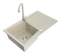 Mexen Cesar évier en granit 1 bac avec égouttoir et robinet de cuisine Telma, beige - 6514-69-670200-69 6315 5907709160798